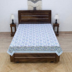 handmade organic cotton block printed bed cover with pillow set