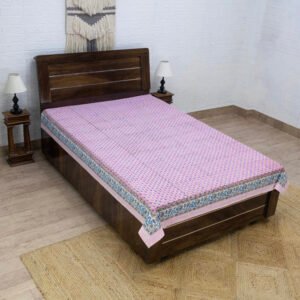 handmade organic cotton block printed bed cover with pillow set