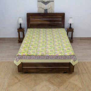 handmade organic cotton block printed bed cover with pillow set