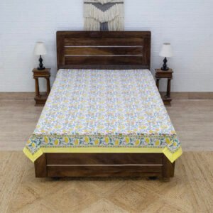handmade organic cotton block printed bed cover with pillow set