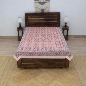 handmade organic cotton block printed bed cover with pillow set