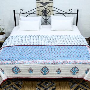 handmade organic cotton block printed quilt luxury bedspread